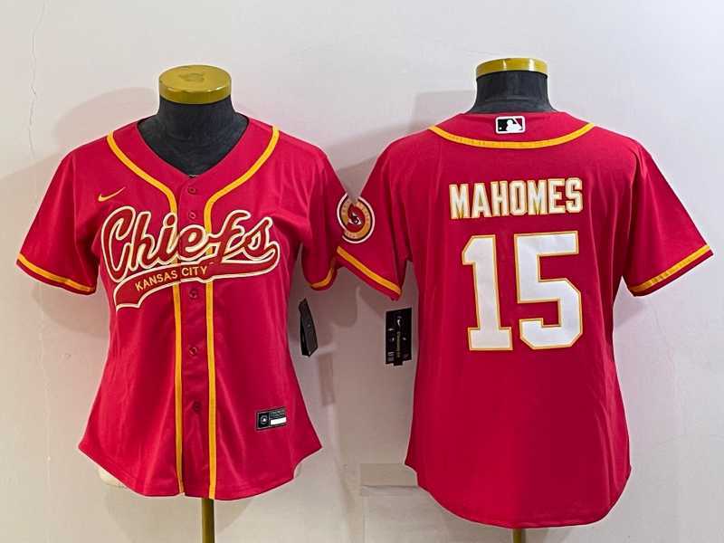 Womens Kansas City Chiefs #15 Patrick Mahomes Red With Patch Cool Base Stitched Baseball Jersey->women nfl jersey->Women Jersey